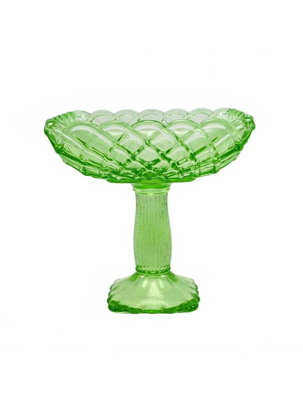 L.E. Smith Green Glass Trellis Compote
